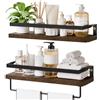 Yorbay Mensola da Parete in Legno, Set da 2 Pezzi, con Porta Asciugamani, Stile Rustico, per Cucina, Bagno, Lavanderia, Soggiorno, Marrone