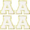 QUARKZMAN Toppe Lettere in Chenille 3.1 Alfabeto A Toppa Ricamata da Cucire Adesivi Lettere Applicazione per Riparare Vestiti Jeans Scarpe Cappello DIY (Bianco, Confezione da 4)