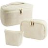PETERMALLON 3 pezzi Astuccio da toilette da donna in velluto a coste, morbido cosmetico a cerniera, portatile, grande sacchetto per il trucco, organizzatore cosmetico da viaggio (Kaki)