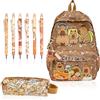 OPVXZAD Set Di Cancelleria Per Zaino Capybara,Kawaii Zaino, Astuccio In Silicone e Portachiavi,Penne Cancellabili, Cartoni Schoolbag Impermeabile Per Scuola, Per Ragazzi Custodia (Capybara-Marrone)