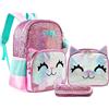 HTgroce Zaino 3 in 1 per Bambina Scuola Elementare e Materna - Include Zaino Il Gatto, Pranzo al Sacco e Astuccio
