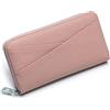 AprinCtempsD Protezione RFID Portafoglio Lungo in Vera Pelle Pochette Piccolo Portamonete Grande Capacità Porta carte di credito con Cerniera per Donna (Pink)
