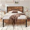 VECELO Struttura letto 90 x 200 cm, letto singolo con rete a doghe in metallo e testiera in legno spesso, stabile, silenziosa, letto per ospiti e ragazzi per camera da letto, colore marrone
