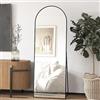 Elemango Specchio da pavimento ad arco da 162 x 53 cm, specchio da parete a tutta lunghezza, con cornice in alluminio, specchio completo ad arco da appendere o appoggiare, specchio per camera da