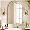 BEAUTYPEAK Specchio a Muro Curvo con Bianco, 91x61 cm, Telaio in Lega di Alluminio Resistente alle Rotture, Specchio da Bagno, Può Essere Appoggiato alla Parete o Appeso, Specchio da Terra per Camera
