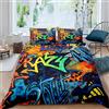 Homemissing Hippie Graffiti Style Youth Hip Hop Decorazione Bambini Copripiumini Ragazzi e Ragazze Graffiti Pattern Copripiumone Morbido Street Culture Series 2 Pezzi Set Copripiumino 135x200cm