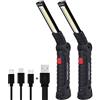 HTBAKOI Lampada da Lavoro Led Ricaricabile Magnetica Portatile Officina Torcia da Lavoro Luce Portatile Ricaricabile Led con Base Magnetica e Gancio [2 Pezzi]