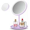 Homirty Specchio per Il Trucco a Led, Include Uno Specchio Ingranditore 5x, Ricaricabile, Confezionato Singolarmente, con Spazio di Archiviazione, Rotazione di 90° e 3 Modalità di Luce Colorata (Viola)