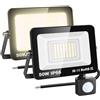 RIGIDON 2x 50W 5000lm faretto con pir sensore di movimento, proiettori led | senza spina, 3000K bianco caldo, fari di Sicurezza, luci esterno per giardino garage patio terrazza cortile, impermeabile