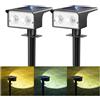 btfarm 2 Pezzi Faretti Solari a LED da Esterno, 3000K/4500K/6000K Luci Solari da Giardino IP65 Impermeabile, 2 Livelli di Luminosità Lampade Luce Solare Potenti per Cortile Vialetto Garage Prato
