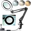 Neoglint Lampada d'ingrandimento con morsetto, lente d'ingrandimento 8X con 3 colori e 10 luminosità dimmerabile, luce LED dimmerabile, braccio girevole regolabile da 48 cm