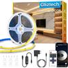 Gliztech Striscia LED COB 15m, Dimmerabile 2700K, Bianco Caldo CRI90+, con App e telecomando. Questa striscia LED COB è Adatta per l'illuminazione di Interni in Camere da Letto, Soggiorni, Cucine