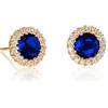 Diamond Treats Orecchini Oro Donna in Argento 925 Placcato Oro, Orecchini Halo con Pietre Zirconi Blu, Orecchini Rotondi per Donna e Ragazza, Orecchini Blu Zaffiro con una Confezione Regalo