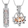 VCCWYQK Gioielli per ceneri - fiore di loto cenere, collana con ciondolo a forma di cenere con mini Keepsake Urn Memorial, 20 pulgadas, Acciaio inossidabile, Non pietra preziosa