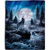 Lavish Home Coperta con lupo, 203 x 239 cm, coperta stampata con lupo ululante e luna, in peluche spessa 3,6 kg, per divani, divani o letti (blu)