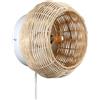 B·LED BARCELONA LED Applique da parete in vimini con cavo spina e interruttore attacco E27 schermo rotondo bambù rattan per luce interna comodino soggiorno camera da letto LM168