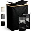 Ribelli Cesto portabiancheria pieghevole da 130 litri, 2 scomparti con coperchio e sacco per la biancheria, grande per lavanderia, bagno, camera da letto, nero