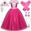 Kosplay Vestito da Principessa Aurora Bambina Bella Addormentata Costume con Accessori Corona Bacchetta Costume da Halloween Carnevale Cosplay Compleanno Natale Festa Vestito Fantasia