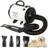 Memows Soffiatore per Cani, Asciugacapelli per Cani 2800W, Asciugacapelli per Toelettatura Animali velocità e Temperatura Regolabili, Asciuga Cane con 4 Ugelli per Uso Privato e Professionale (Bianco)