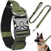 AKOFIC Collare Tattico Cane Regolabile con Maniglia di Comando (Verde Militare + Guinzaglio, M)
