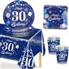 MORAINJAY 53 Pezzi Set Stoviglie Compleanno Blu Argento per °, Anni Stoviglie per Feste Include Tovaglioli,Piatti,Tovaglia,Uomo Donna Decorazioni Festa Compleanno -16 Ospiti