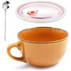 YUNXCNA Tazza da Caffè Grande, 700 ml Tazza in Ceramica, Ciotola di Pasta, Ciotola per Yogurt, Riutilizzabile Ciotola da Zuppa in Ceramica Con Coperchio e Cucchiaio, per Farina D'avena(Arancione)