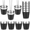 RAINPOP 12 bicchieri da liquore da 30 ml, in acciaio inox nero, catena di bicchierini riutilizzabili, per feste, shot, in metallo, da appendere per matrimoni, feste di carnevale, addio al celibato