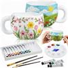 Sinmoe Set di Pittura su Tazza in Ceramica per Adulti 2 Tazze 12 Colori Ceramici 3 Pennelli 1 Tavolozza Regalo Mug Fai da Te Kit Bicchiere da Dipingere da Caffè per Compleanno Natale(Forma di Fiore)