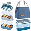 Aiuuee Porta Pranzo Kit, 1600 ml 2 Strati Lunch Box Ermetica con Borsa Termica e Posate, Portapranzo per Microonde e Lavastoviglie,Schiscetta Pranzo, Bento Box per Adulti Lavoro Picnic Ufficio (Blu)