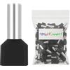 MarketConnect® Puntalini elettrici a crimpare - Sez. 2 x 1,5 mmq - Lung. 8/14 mm - 100 pz - Nero TE (NF C 63-023) - Doppio Capicorda
