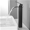 CECIPA Alto Rubinetto Bagno Lavabo Nero a Cascata, Miscelatore Lavabo Bagno, Miscelatore per Bagno in Ottone e Acciaio Inox, altezza del beccuccio 245 mm