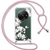 Yoedge Cover con Cordino per Xiaomi Redmi A3 / Redmi A3X 6,71, Trasparente Aesthetic Disegni Fiori Custodia con Collana Tracolla Laccio Collo, Sottile TPU Silicone + PC Antiurto Case per Redmi A3X,05