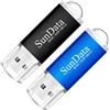 SunData 2 Pezzi 32GB Chiavetta USB Pen Drive 32GB Metallo USB2.0 Unità Memoria Flash Thumb Drive per Archiviazione Dati con Luce LED (2 colori: Nero Blu)