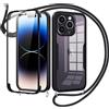 Jrkvniv Cover per iPhone 14 Pro con Cordino,360 Gradi Trasparente Custodiacon con Protezione Schermo Integrata,Bumper Rugged Custodia con Regolabile Tracolla Corda Collana per 6.1-Nero