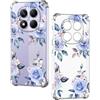 Nuxiady Cover per Xiaomi Redmi Note 14 Pro 5G Sottile silicone TPU Trasparente Antiurto Case Fiore Disegni Antigraffio Bumper Cover per Redmi Note 14 Pro 5G, Rosa Blu