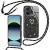 Yichxu Cover con Cordino per Xiaomi Redmi Note 14 5G Custodia Glitter con Collana Tracolla, Motivo Cuore TPU Silicone Brillantini AntiGraffio Case, Laccio Collo Case per Redmi Note 14 5G, Nero