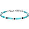 COAI Bracciale da Uomo in Turchese Sintetico e Pietra Nera, Bracciale di Perline Cilindriche di Pietre Dure e Acciaio Inox Dorato da Uomo