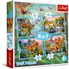 Trefl 34609 Puzzle 4 in 1 4 da 12 a 24 elementi con dinosauri diversi livelli di difficoltà per bambini dai 3 anni in su, dinos straordinari
