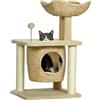 PawHut Tiragraffi per gatti piccolo, 74 cm con cuccia, pallina e lettino