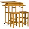 HOMCOM Carrello da Cucina con Tavolino Pieghevole e 2 Sgabelli, Ruote e Cassetti in Legno di Bambù | Aosom Italy