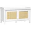 HOMCOM Panca porta scarpe mobile contenitore con porta scorrevole e frontali in vimini intrecciato 80 x 35 x 45 cm bianco