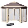 Outsunny Gazebo Pieghevole da Giardino con Zanzariera e Doppio Tetto 405x340x285 cm, Beige|Aosom