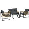 Outsunny Set da giardino 4 pezzi divano 2 posti 2 poltrone e 1 tavolino con piano in vetro temperato 3 cuscini - grigio