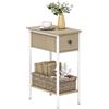 HOMCOM Tavolino Ausiliario Stretto con Cassetto Scaffale Aperto e Struttura Metallica per Salotto Camera 25x39,8x58,2 cm Legno Naturale | Aosom Italy