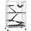 PawHut Gabbia per Animali Piccoli con Ruote Rampe Amaca e Vassoio Estraibile per Cincillà Furetti 80x52x128 cm Bianco | Aosom Italy