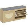 HOMCOM Panca Portascarpe con Sedile Imbottito, Ante Frontali in Rattan e Ripiano Regolabile, per 8 Paia di Scarpe, Legno Naturale | Aosom Italy