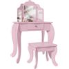 HOMCOM Tavolo da Trucco per Bambini con Sgabello e Triplo Specchio, in Legno e Acrilico, 63x40x85.5 cm, Rosa | Aosom Italy