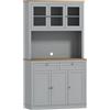 HOMCOM Armadio Dispensa da Cucina con 3 Porte in Vetro Compartimento Aperto 2 Cassetti e Scaffali Regolabili 100x40x180 cm Grigio | Aosom Italy