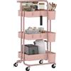 HOMCOM Carrello Ausiliario con Ruote Carro di Stoccaggio Multifunzionale con Ganci e Ceste Sospese 42x38x86,5 cm Rosa | Aosom Italy