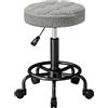 HOMCOM Sgabello Girevole Rotondo con Ruote e Altezza Regolabile, Seduta rivestita in Tessuto, 50x50x66 cm, Grigio | Aosom Italy